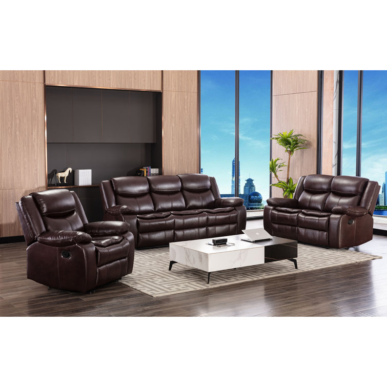 Red Barrel Studio® Eijaz 3 Piece Genuine Leather Reclining Living Room